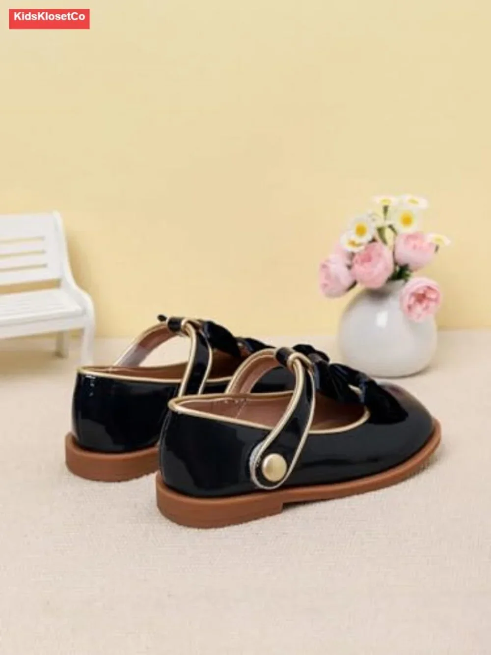 Girls Patent Leather Mary Jane Flats with Velvet Bows Square Toe Dress Shoes